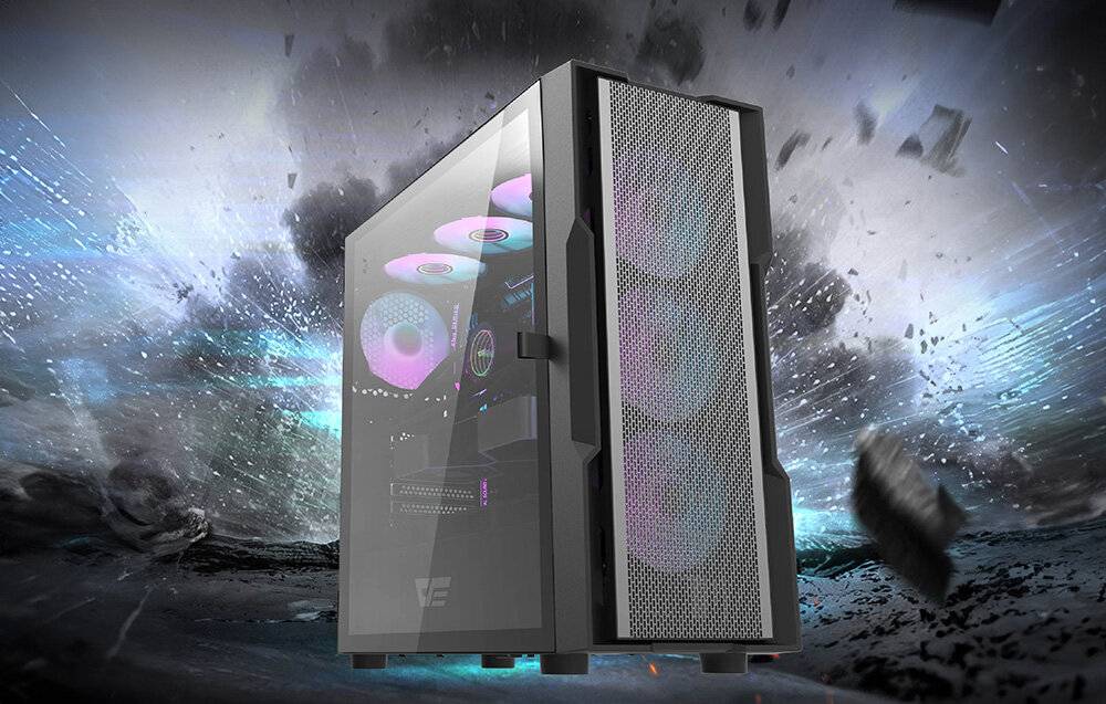 Darkflash DK431 Mesh Computergehäuse (schwarz) + 4 ARGB Lüfter