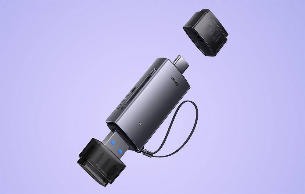 Baseus Lite Series SD/TF-Speicherkartenleser, USB + USB-C (grau)