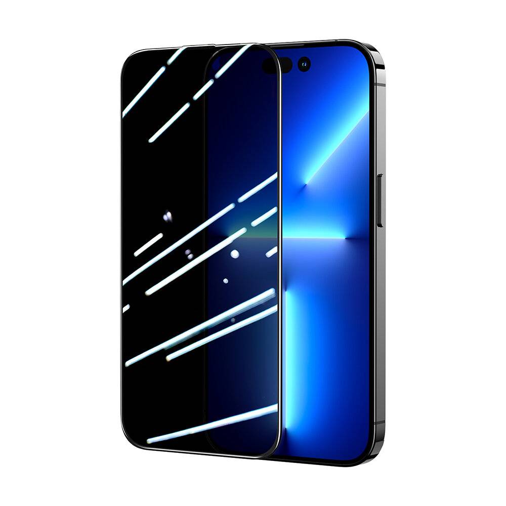 Elegantes schwarzes Smartphone mit einem leuchtend blauen abstrakten Design auf dem Bildschirm. Das Telefon hat abgerundete Kanten und ein schlankes Profil.