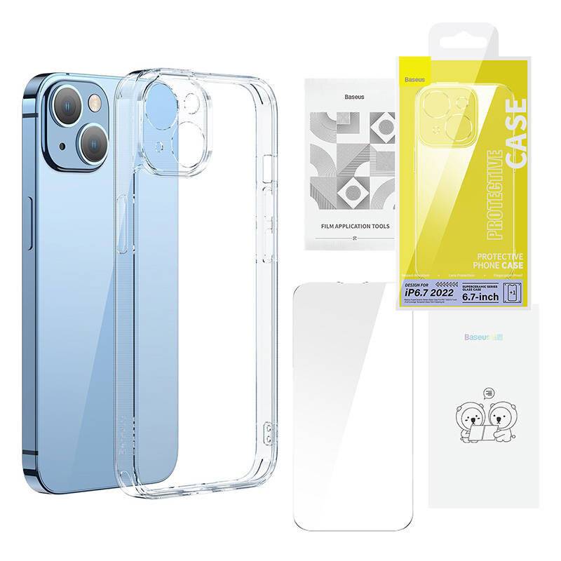 Baseus SuperCeramic Transparentes Glas Etui und gehärtetes Glas Set für iPhone 14 Plus