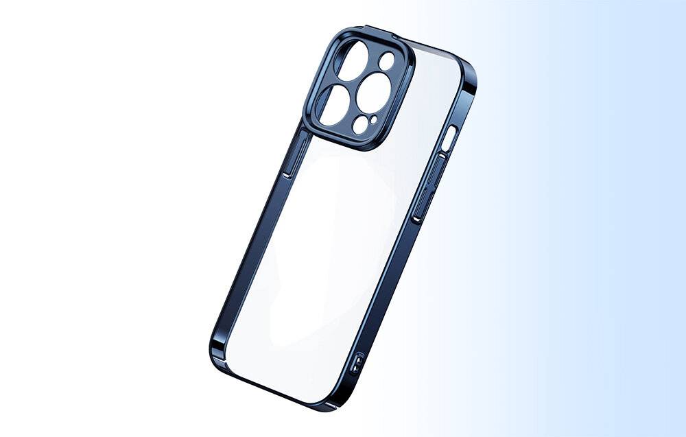 Baseus Glitter Transparentes Gehäuse und gehärtetes Glas Set für iPhone 14 Pro Max (blau)