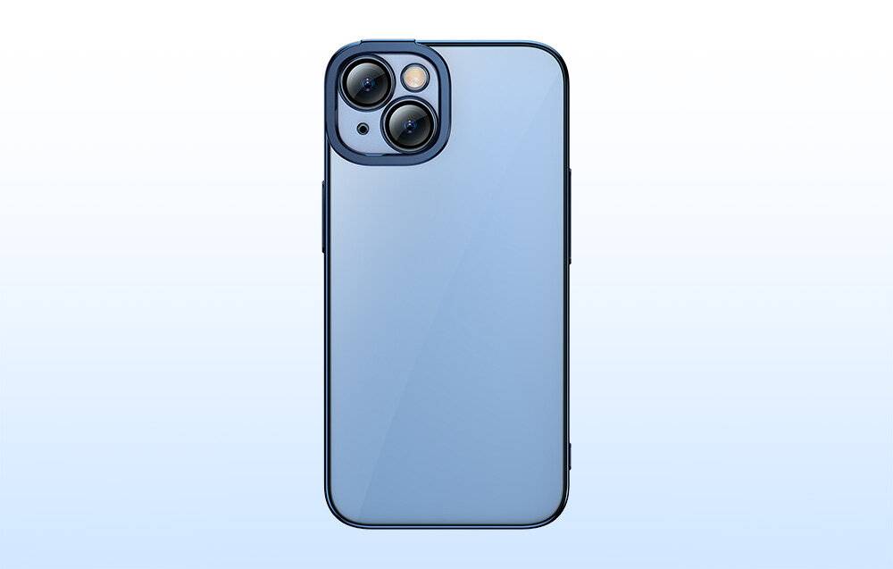 Baseus Glitter Transparentes Etui und gehärtetes Glas Set für iPhone 14 Plus (blau)