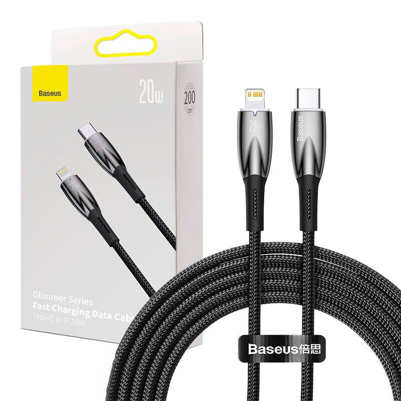 USB-C-Kabel für Lightning Baseus Glimmer Series, 20W, 2m (Schwarz)