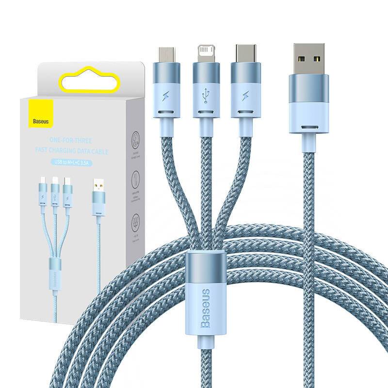 3in1 USB-Kabel Baseus StarSpeed Series, USB-C + Micro + Lightning 3,5A, 1.2m (Blau)
