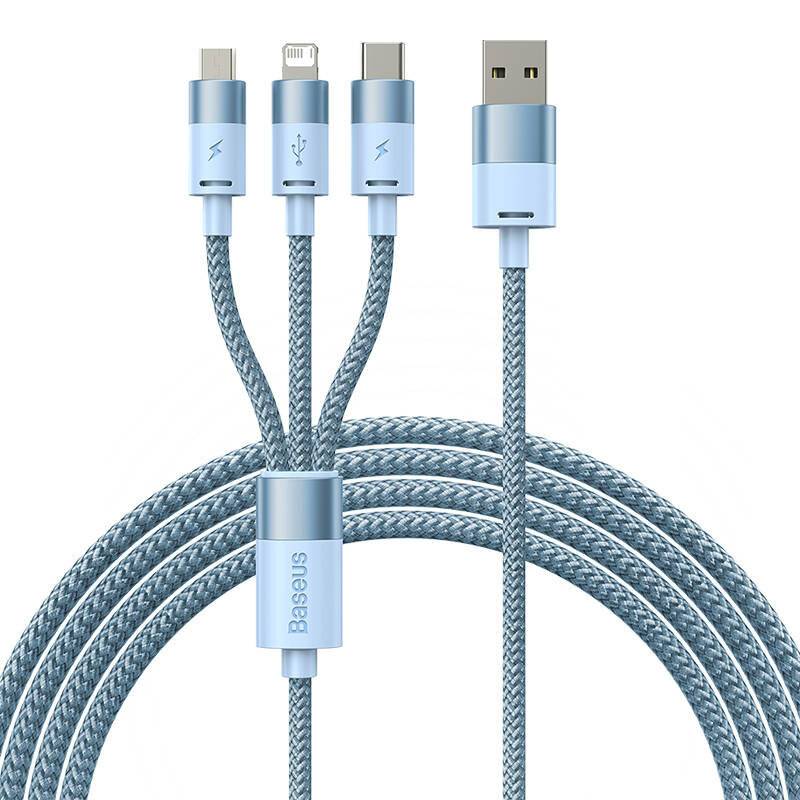 3in1 USB-Kabel Baseus StarSpeed Series, USB-C + Micro + Lightning 3,5A, 1.2m (Blau)