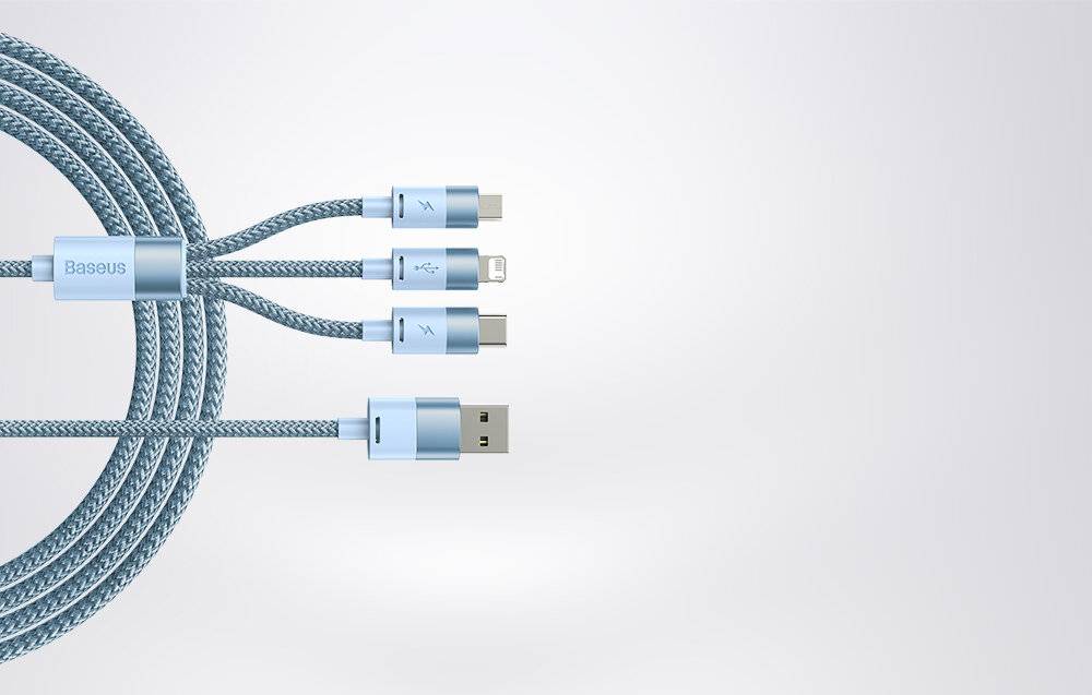 3in1 USB-Kabel Baseus StarSpeed Series, USB-C + Micro + Lightning 3,5A, 1.2m (Blau)