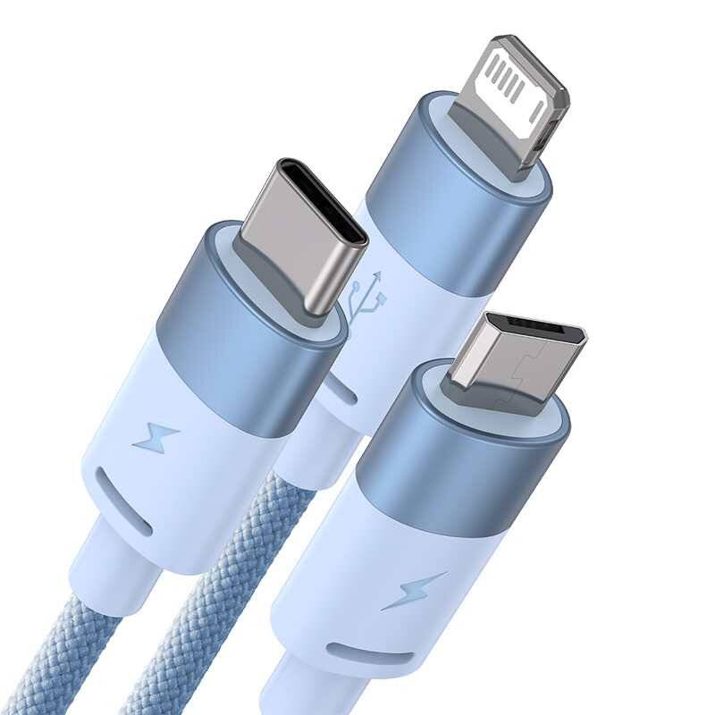 3in1 USB-Kabel Baseus StarSpeed Series, USB-C + Micro + Lightning 3,5A, 1.2m (Blau)