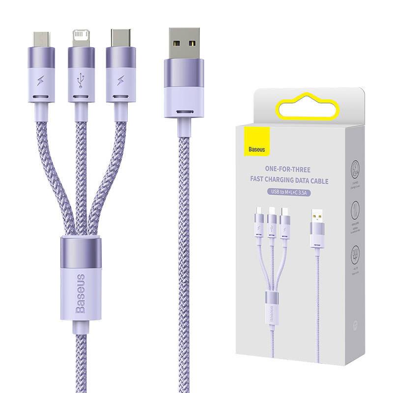 3in1 USB-Kabel Baseus StarSpeed Series, USB-C + Micro + Lightning 3,5A, 1.2m (Lila)