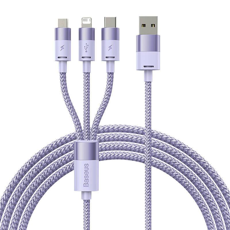 3in1 USB-Kabel Baseus StarSpeed Series, USB-C + Micro + Lightning 3,5A, 1.2m (Lila)