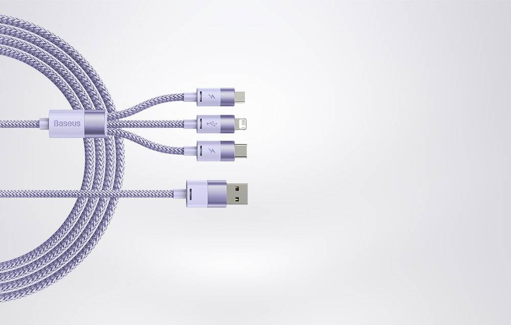 3in1 USB-Kabel Baseus StarSpeed Series, USB-C + Micro + Lightning 3,5A, 1.2m (Lila)