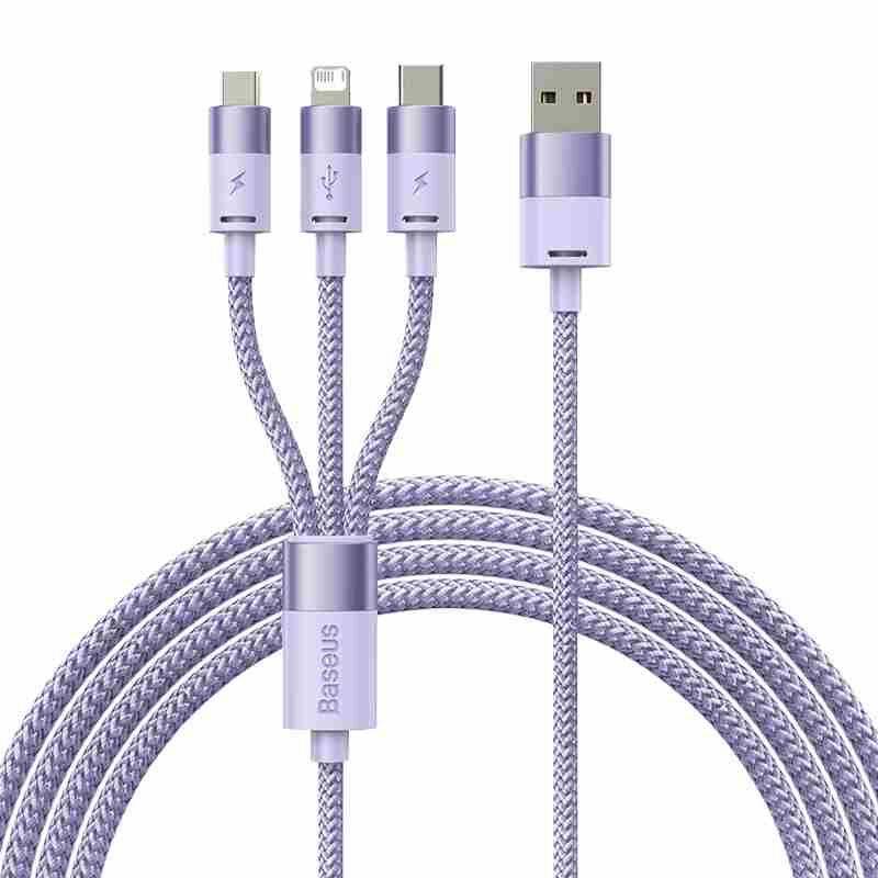 3in1 USB-Kabel Baseus StarSpeed Series, USB-C + Micro + Lightning 3,5A, 1.2m (Lila)