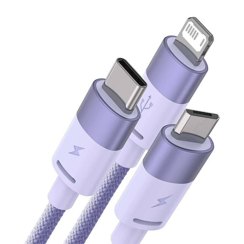 3in1 USB-Kabel Baseus StarSpeed Series, USB-C + Micro + Lightning 3,5A, 1.2m (Lila)