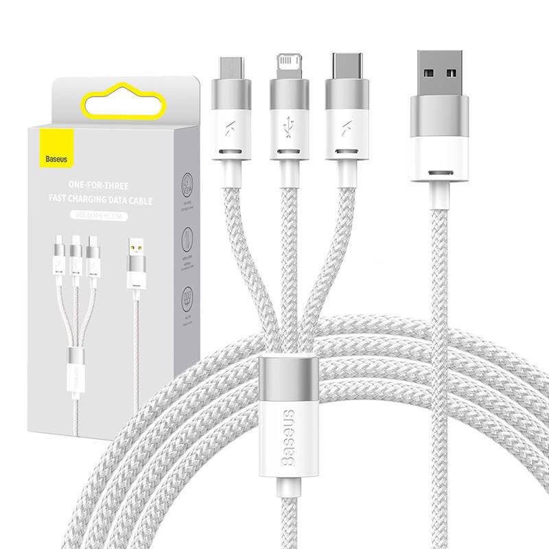 3in1 USB-Kabel Baseus StarSpeed Series, USB-C + Micro + Lightning 3,5A, 1.2m (Weiß)