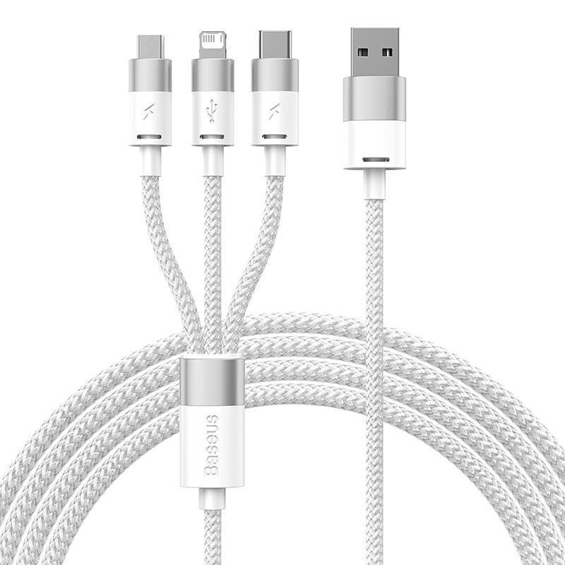 3in1 USB-Kabel Baseus StarSpeed Series, USB-C + Micro + Lightning 3,5A, 1.2m (Weiß)