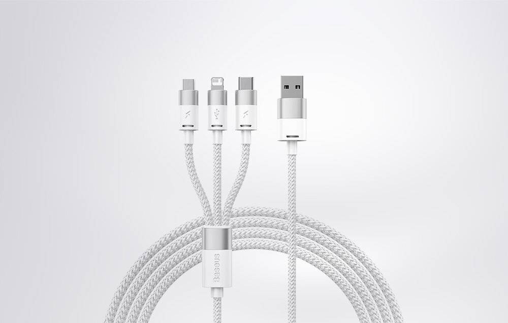 3in1 USB-Kabel Baseus StarSpeed Series, USB-C + Micro + Lightning 3,5A, 1.2m (Weiß)