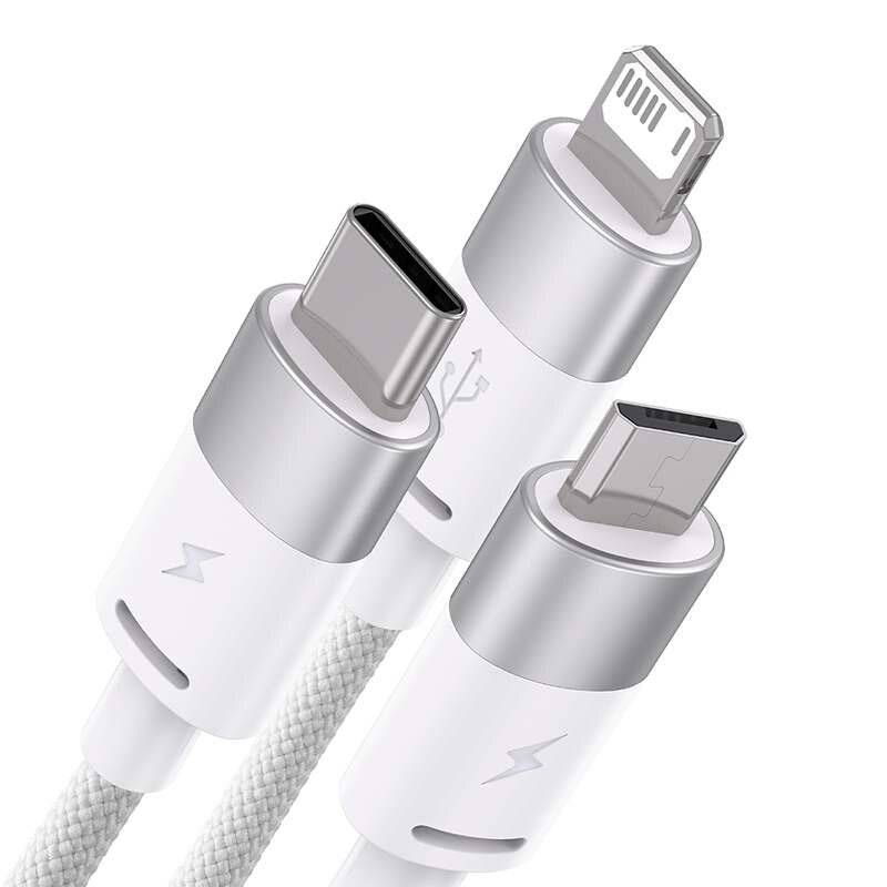 3in1 USB-Kabel Baseus StarSpeed Series, USB-C + Micro + Lightning 3,5A, 1.2m (Weiß)