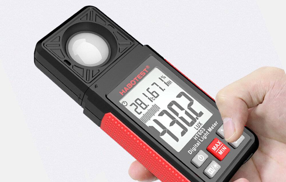 Habotest HT603 Digitaler Belichtungsmesser, 0-100000 Lux, mit Temperatur & Feuchtigkeit