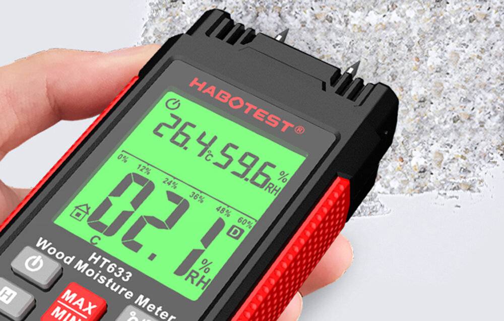 Holzfeuchtemessgerät Habotest HT633 für Holz, Beton und Putz, 0,0 % - 57,0 % Feuchte