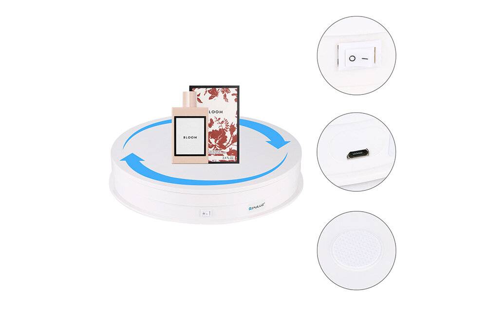 Elektrisch drehbare Drehscheibe Display Puluz 30cm USB (weiß)