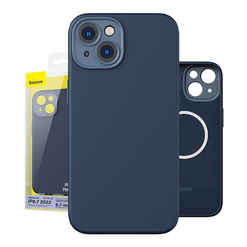 Baseus Liquid Silica Magnetic Case und gehärtetes Glas Set für iPhone 14 Plus (blau)
