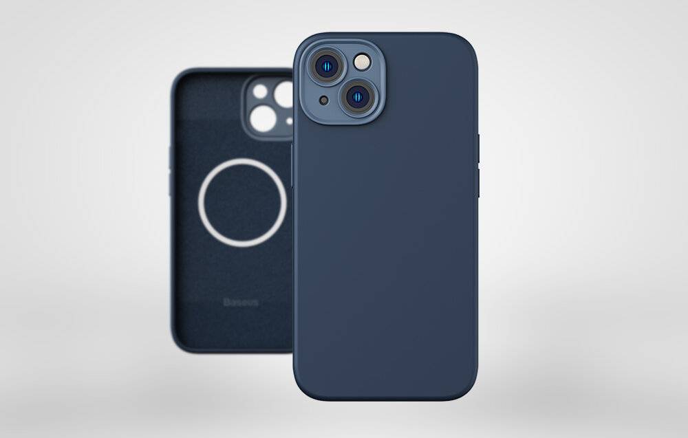 Baseus Liquid Silica Magnetic Case und gehärtetes Glas Set für iPhone 14 Plus (blau)