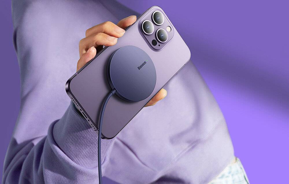 Magnetisches drahtloses Ladegerät Baseus Simple Mini3 15W (staubiges Lila)