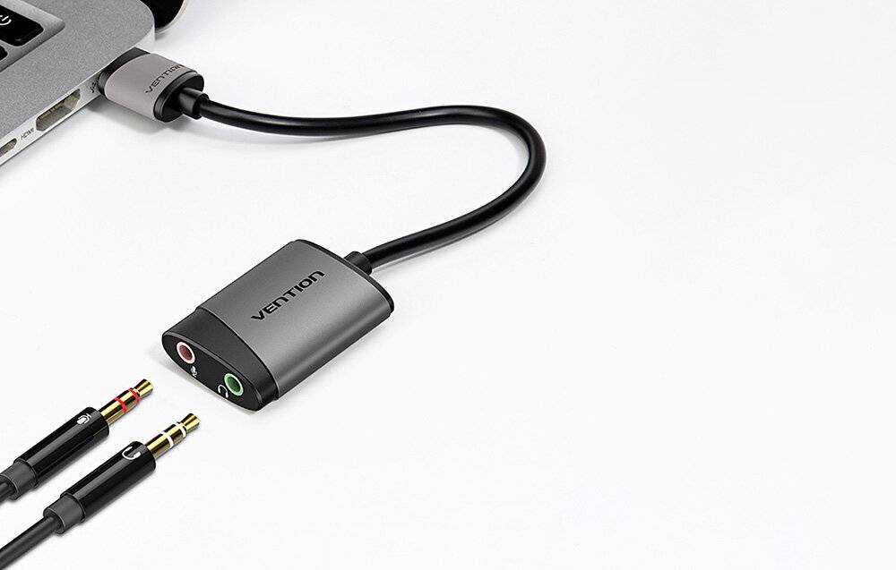 Externe USB-Soundkarte Vention CDKHB, TRS 3,5mm, 0,15m (grau)