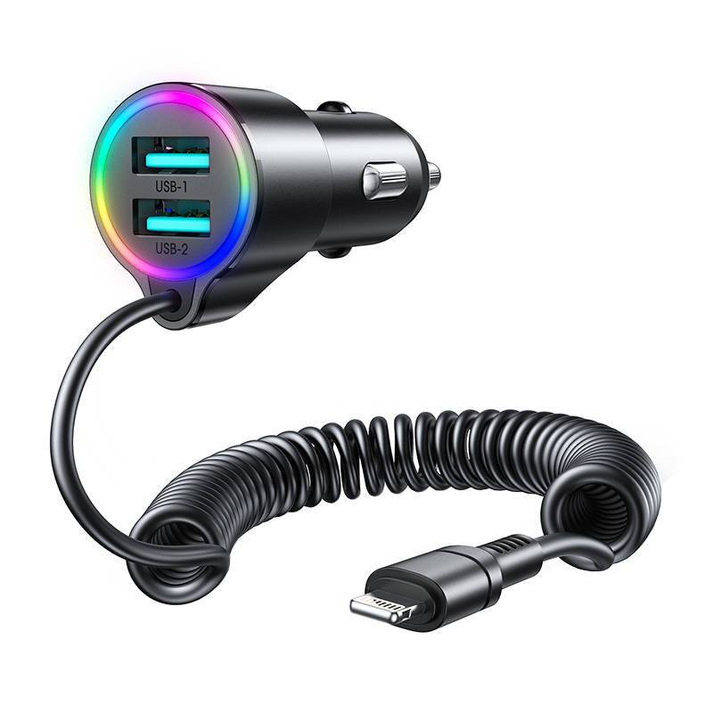 Autoladegerät Joyroom JR-CL25, 2x USB + Lightning Kabel (schwarz)