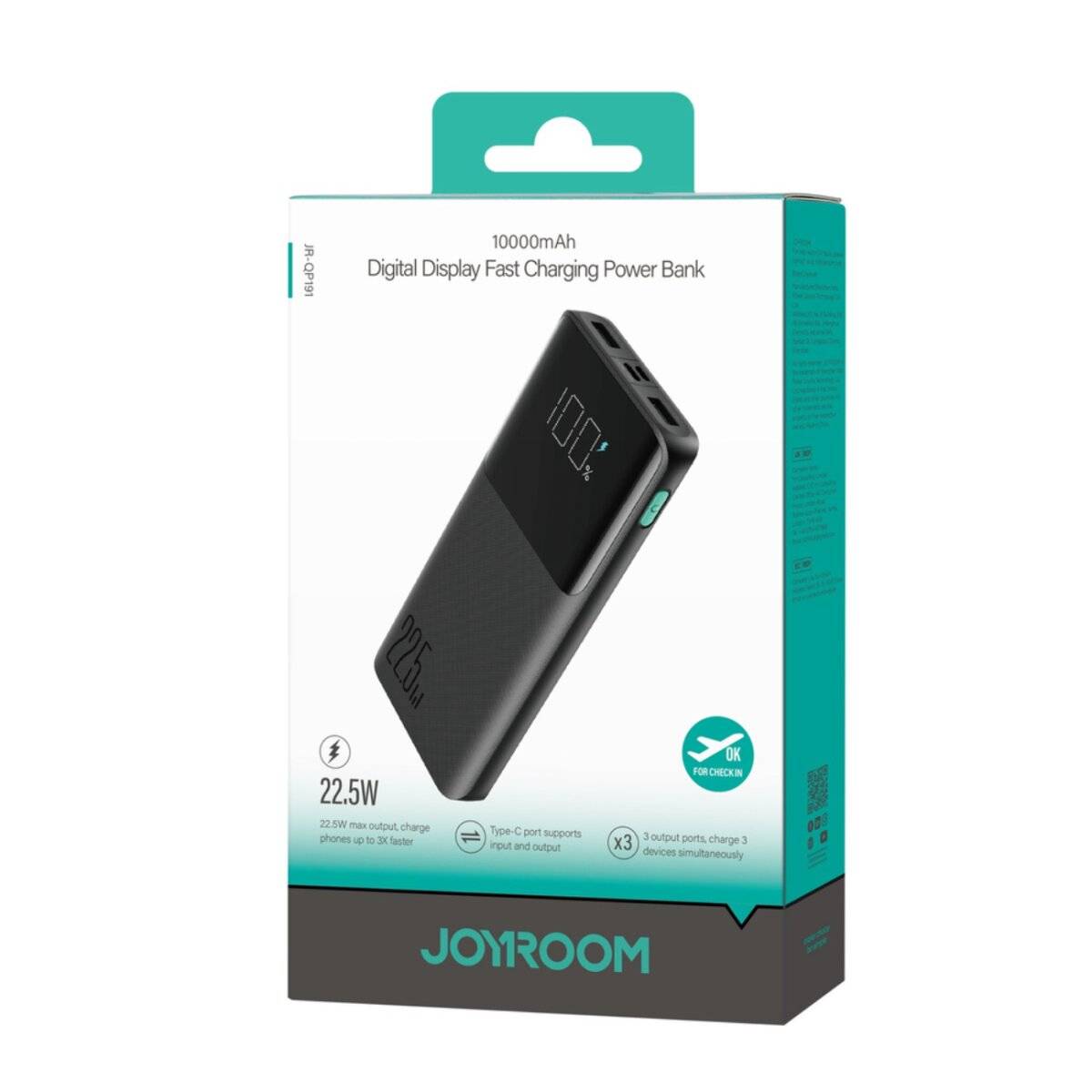 Joyroom JR-QP191 Powerbank 22,5 W 10000 mAh PD QC3.0 AFC – Schwarz