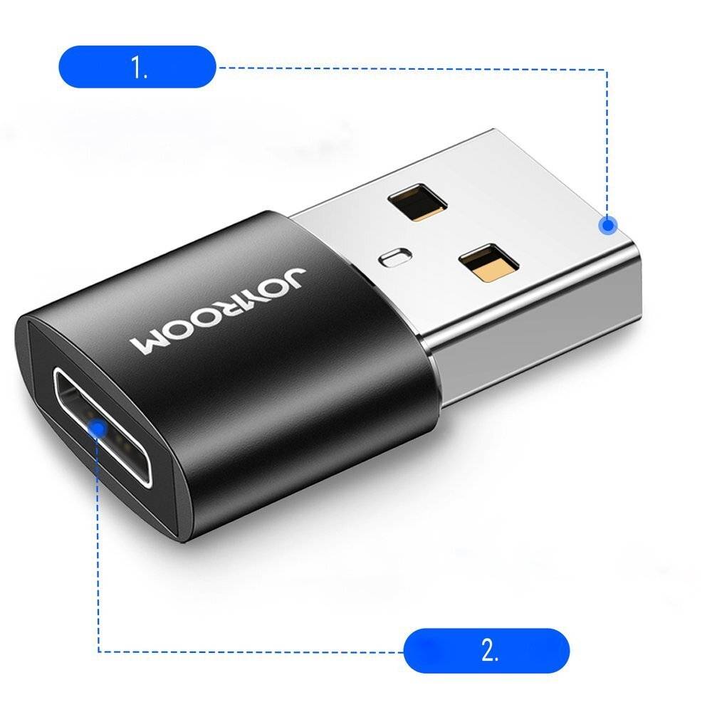 Ein USB-auf-USB-C-Adapter mit Pfeilen, die auf den USB-C-Anschluss und den USB-Anschluss zeigen, die die Umwandlung zwischen den Anschlüssen veranschaulichen.