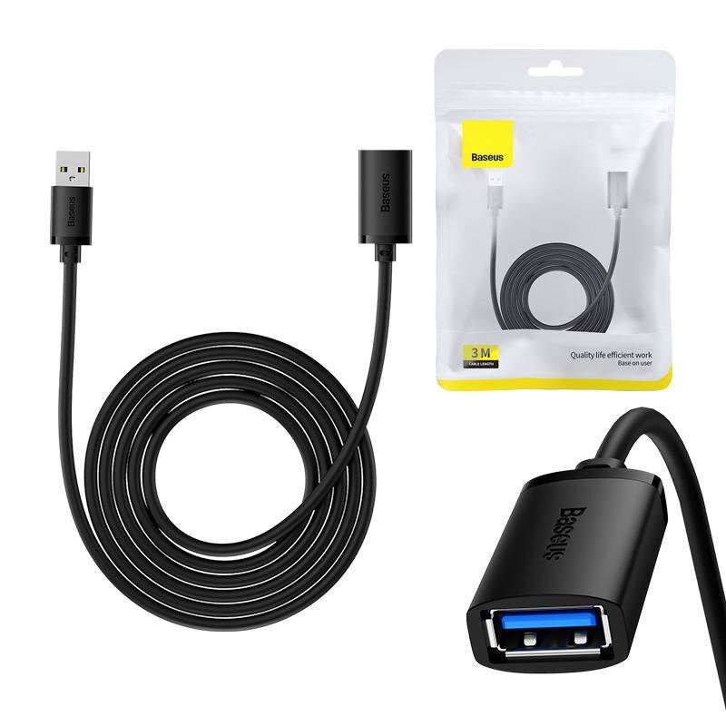 USB 3.0 Verlängerungskabel Baseus Stecker auf Buchse, AirJoy Serie, 3m (schwarz)