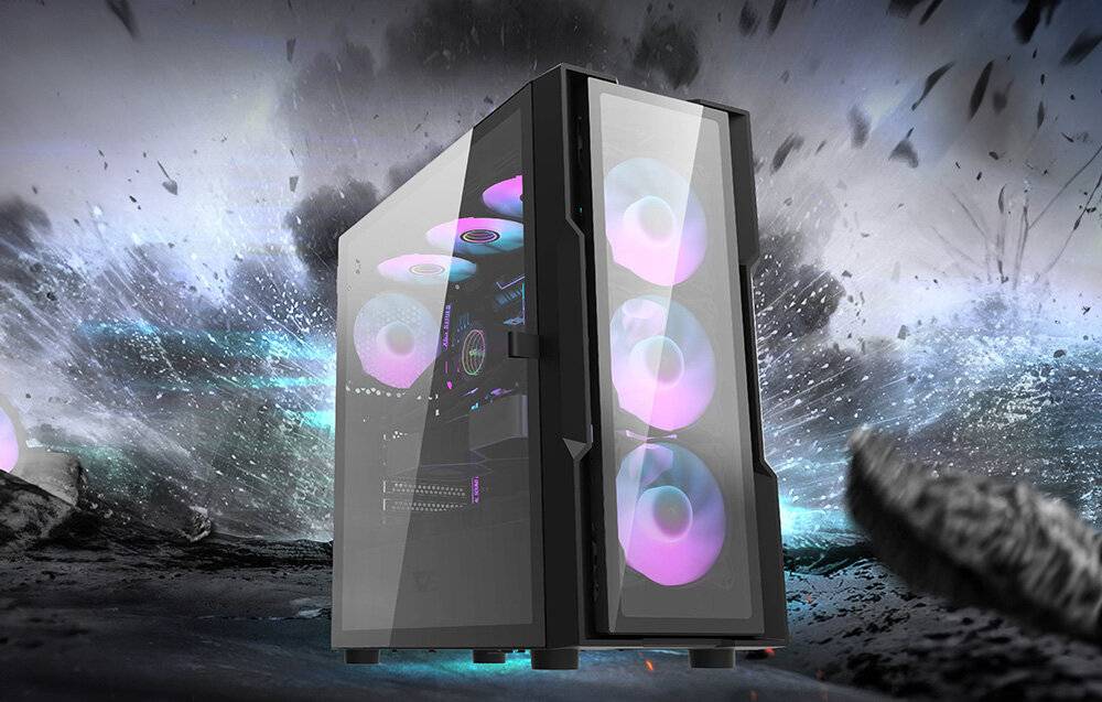 Darkflash DK431 Glas-Computergehäuse (schwarz) + 4 RGB-Lüfter