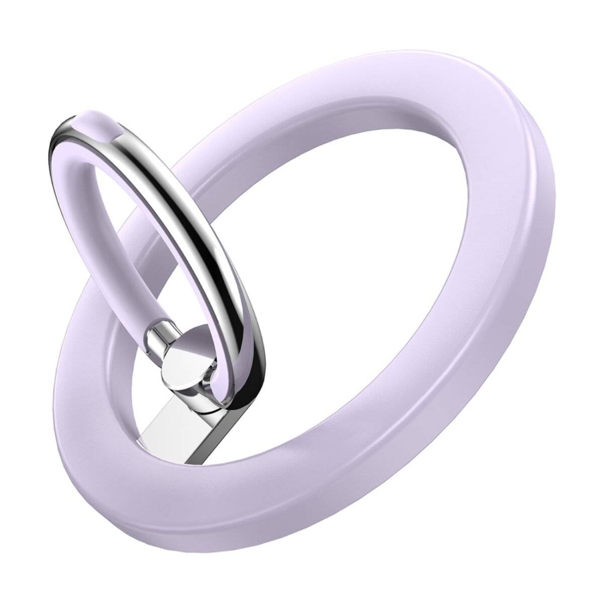 Ein silberner und lavendelfarben Ring mit einem schlanken, modernen Design.