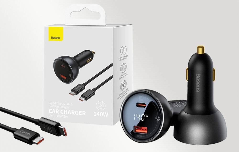 Autoladegerät Baseus Superme, USB, USB-C, 140W (schwarz)