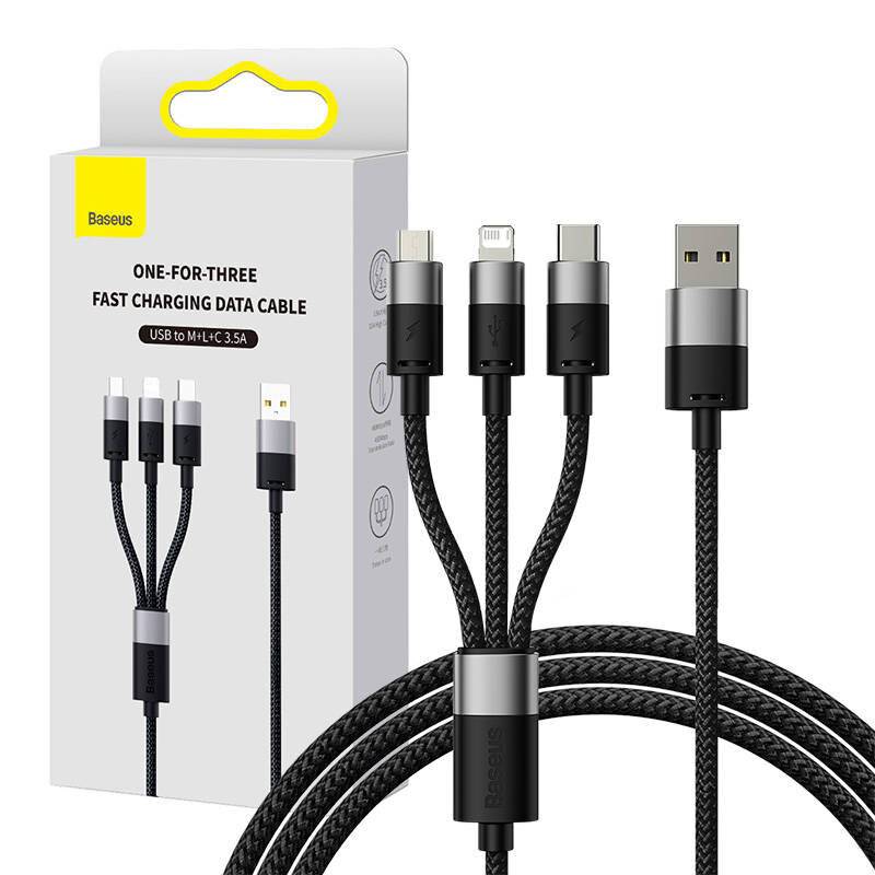 3in1 Baseus USB-A auf Typ-C / Micro USB / Lightning Ladekabel (0.6m) - schwarz