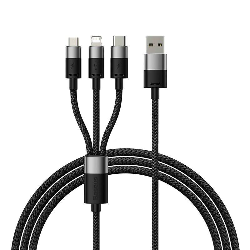 3in1 Baseus USB-A auf Typ-C / Micro USB / Lightning Ladekabel (0.6m) - schwarz