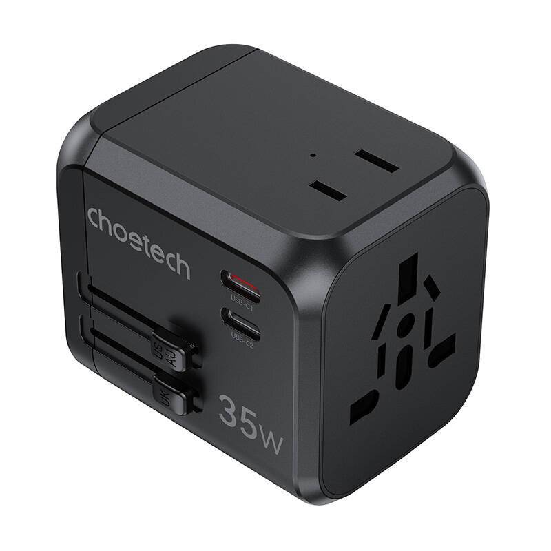 Choetech PD5008 Reiseladegerät, 3xUSB-A, 2xUSB-C, GaN, 35W, US/EU/UK/AU (schwarz)
