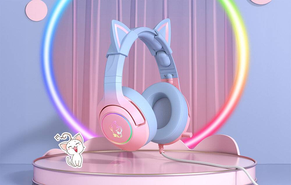 ONIKUMA K9 Rosa und Blau Gaming-Kopfhörer