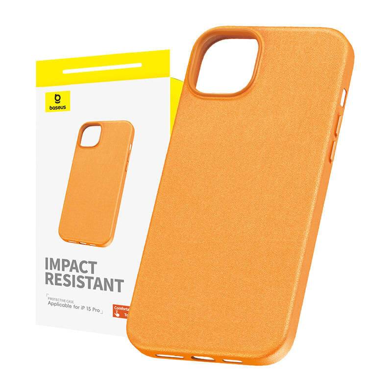 Handytasche für iPhone 15 Pro Baseus Fauxther Series (Orange)