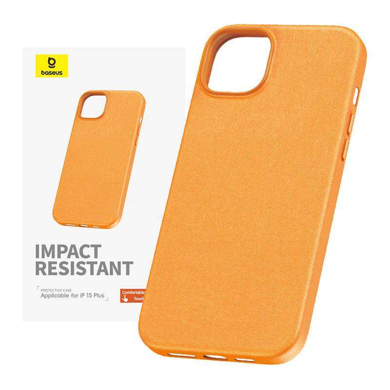Handytasche für iPhone 15 Plus Baseus Fauxther Series (Orange)