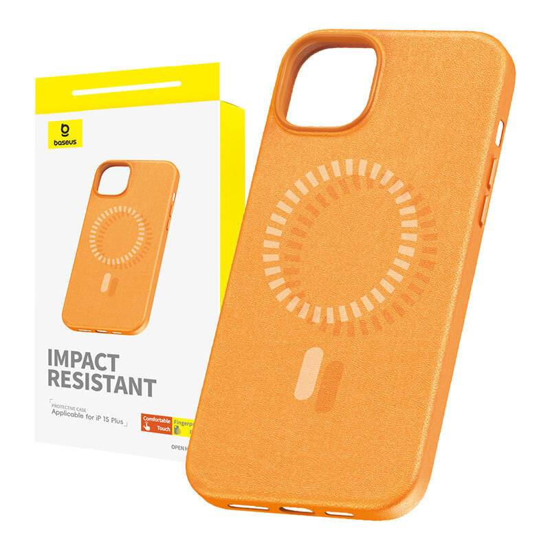 Magnetische Handyhülle für iPhone 15 Plus Baseus Fauxther Series (Orange)