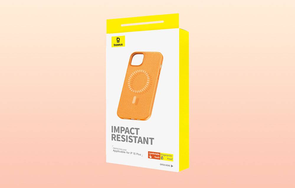 Magnetische Handyhülle für iPhone 15 Plus Baseus Fauxther Series (Orange)