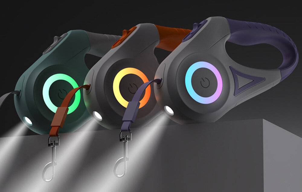 Rojeco Automatische Hundeleine LED 5 m (weiß und orange)