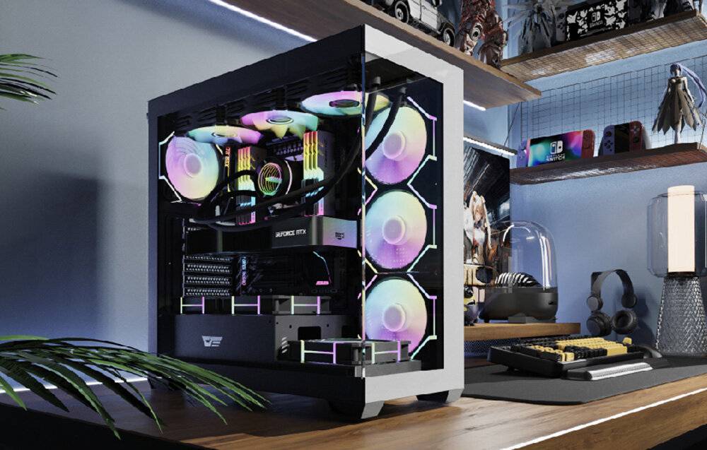 Computergehäuse Darkflash DS900 (weiß) + 7 ARGB Lüfter