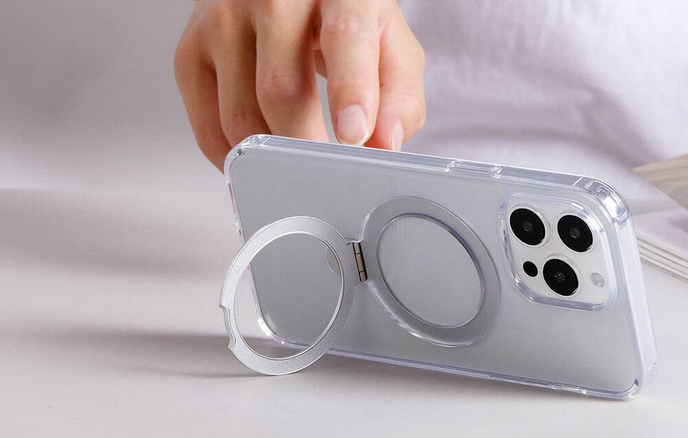 Magnetische Handy-Schutzhülle mit Halterung Joyroom JR-BP004 für iPhone 15 (transparent)