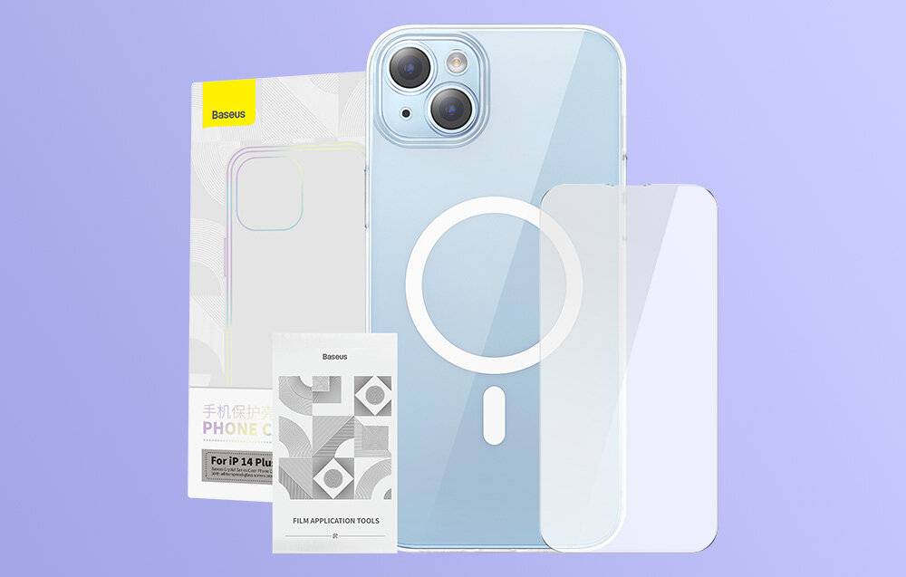 Baseus Crystal Series Magnetic Case für iPhone 14 Plus + gehärtetes Glas