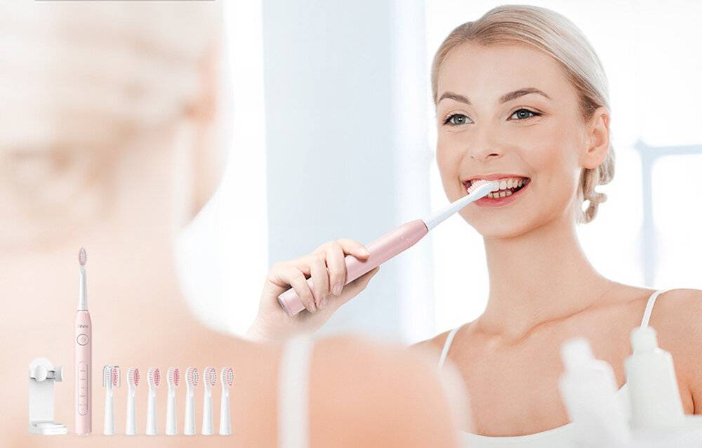 Elektrische Zahnbürste mit Spitzen, Halter und Etui D2 (rosa)