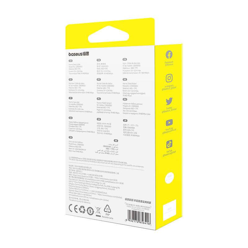 Schnellladekabel 3in1 Baseus Free2Draw, USB zu micro USB+USB-C+Blitz, 3.5A, 1.1m (weiß)