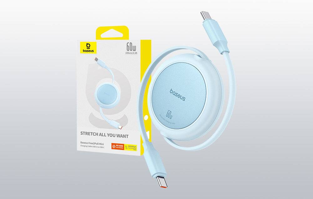 Baseus Free2Pull Mini USB-C auf USB-C 60W USB-Kabel, 1m (blau)