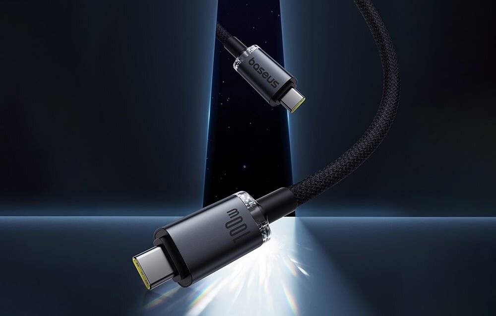 Schnellladekabel Baseus Crystal Shine USB-C zu USB-C 100W, 1,5m, 20Gb (schwarz)